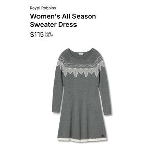 NWT- Royal Robbins Women's Gray Sweater Dress